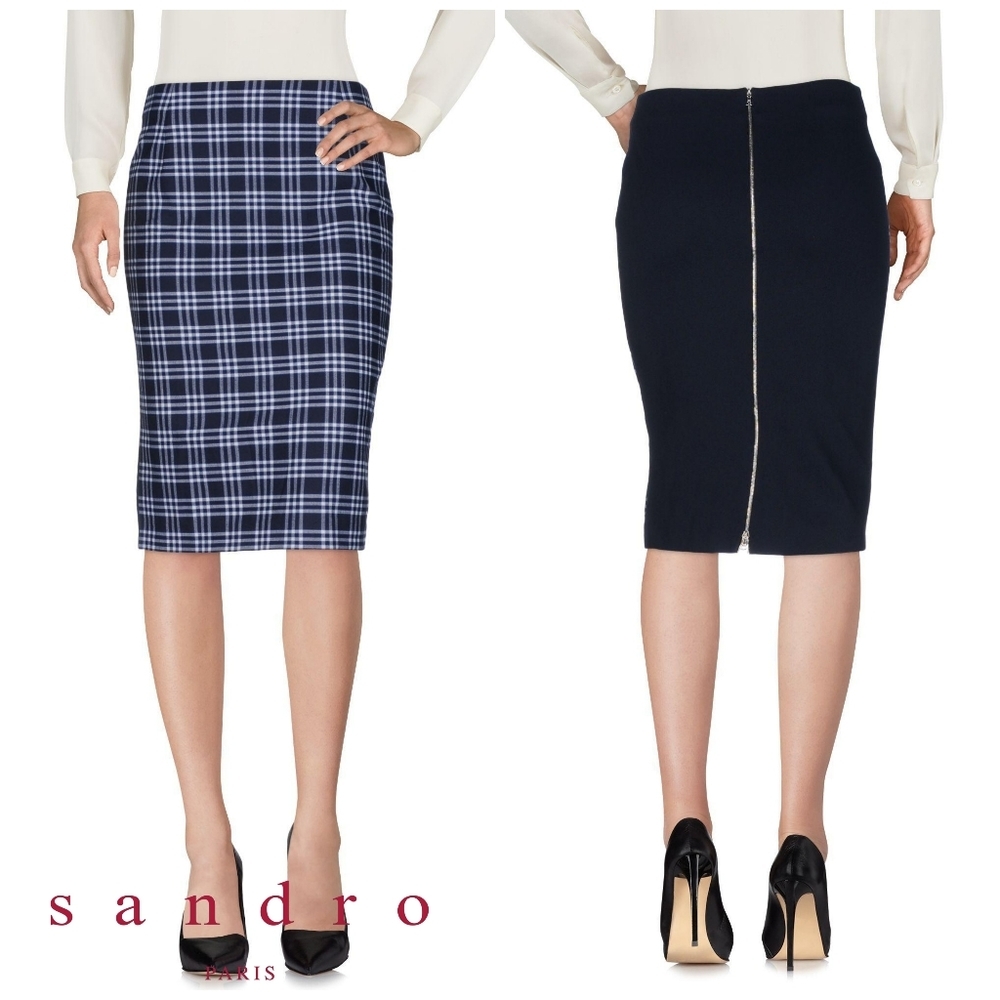 Sandro Paris blue plaid pencil skirt S